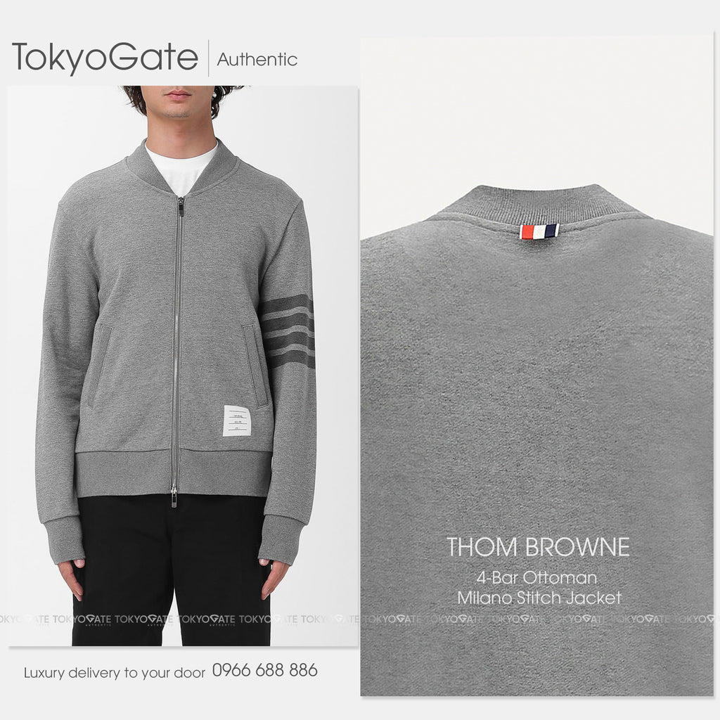 Áo khoác Thom Browne MJT280A 06910 035 Tonal 4-Bar Classic Loopback Med Grey Regular Fit
