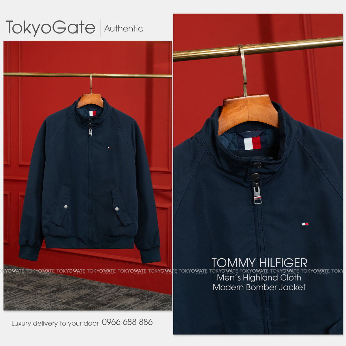 Áo khoác Tommy Hilfiger 155AP166 Highland Cloth Modern Bomber Jacket Navy