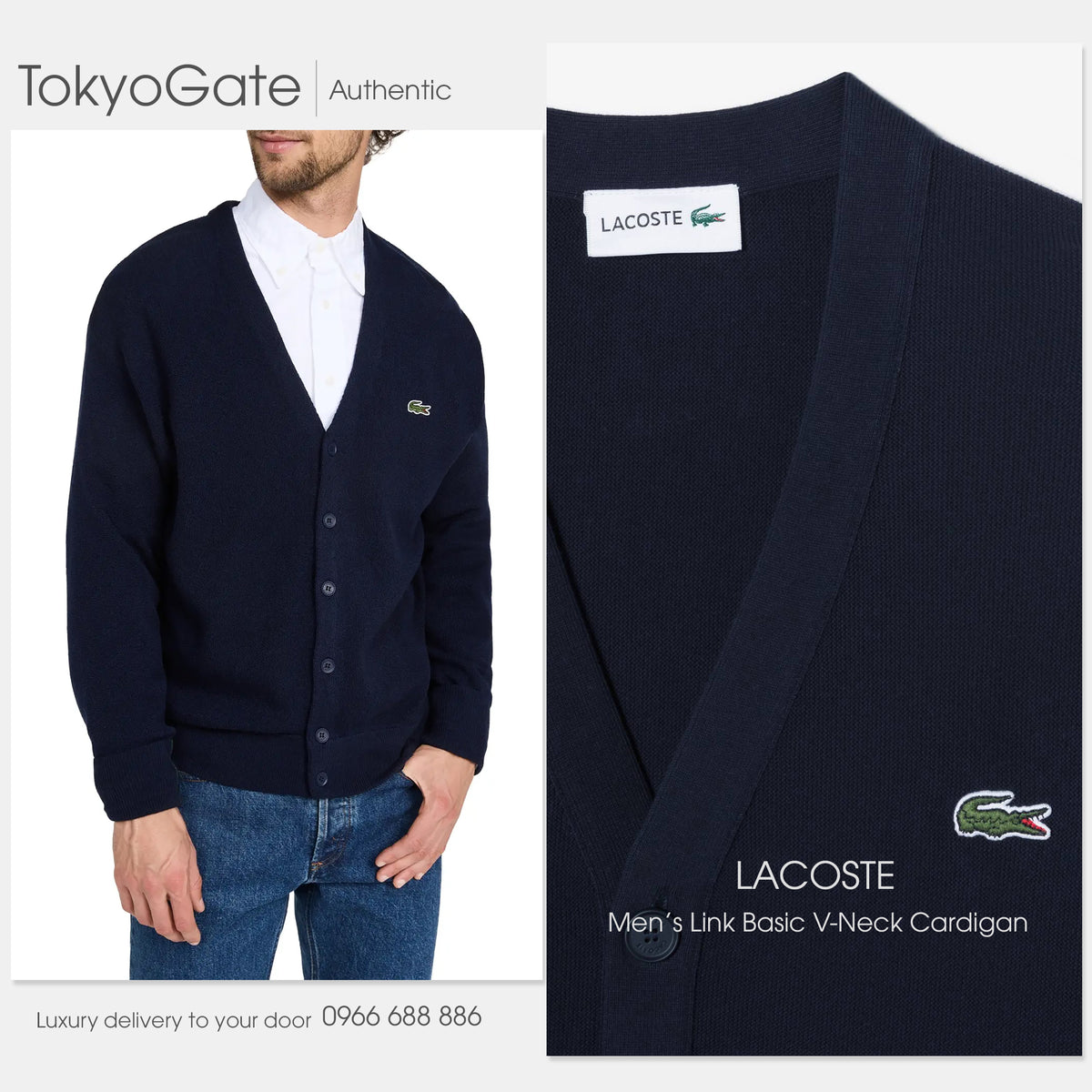 Áo khoác cardigan Lacoste AH986E 423 Links Links Basic V-Neck