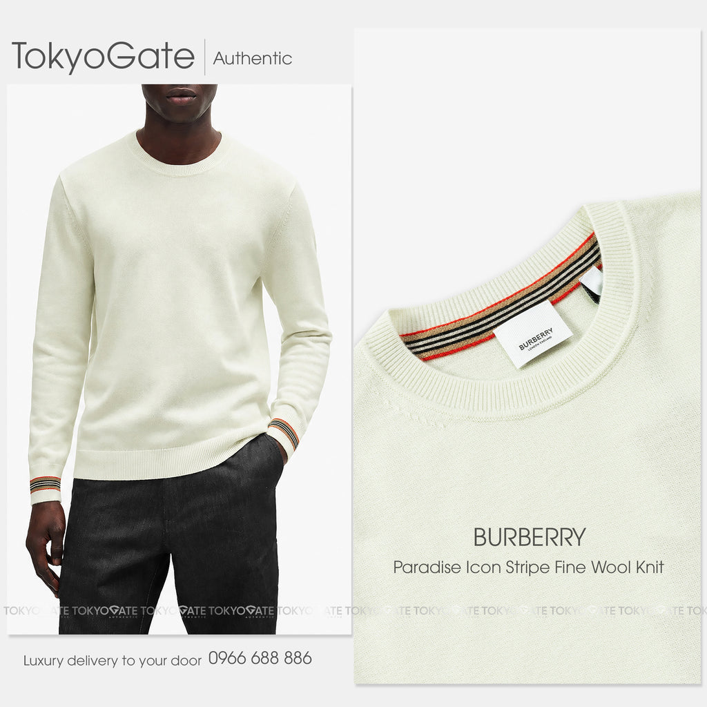 Áo len Burberry 8104406 Paradise Icon Stripe Fine Wool Knit Pistachio