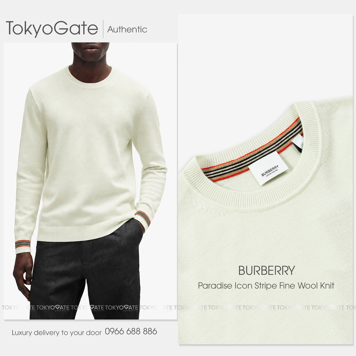 Áo len Burberry 8104406 Paradise Icon Stripe Fine Wool Knit Pistachio