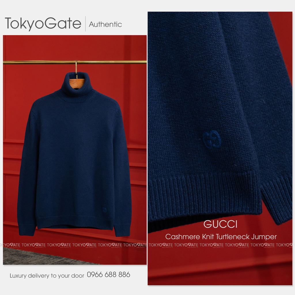 Áo len Gucci 729554 XKC0X 4011 Fine Cashmere Turtleneck Blue Regular Fit