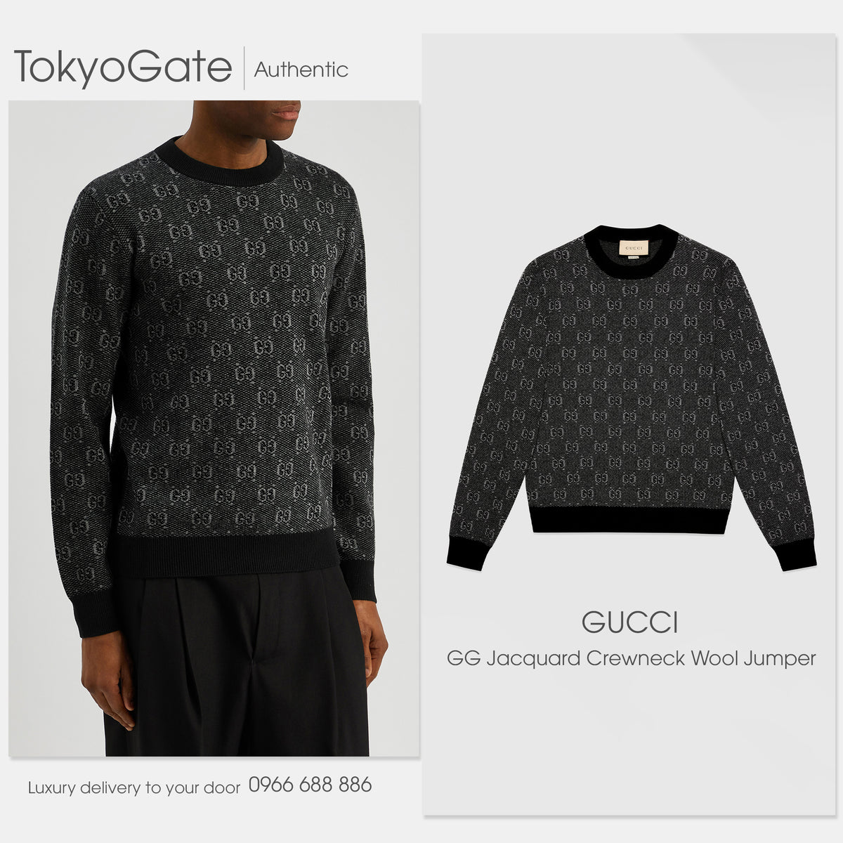 Áo len Gucci 761549 XKDK5 GG Jacquard Wool Sweater Grey