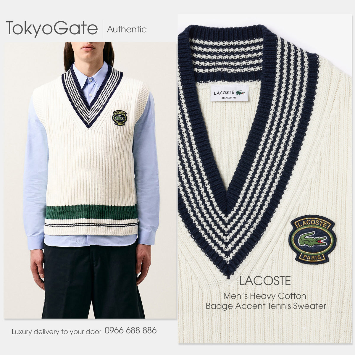 Áo len Lacoste AH0563 IQV Heavy Cotton Badge Accent Tennis Sweater