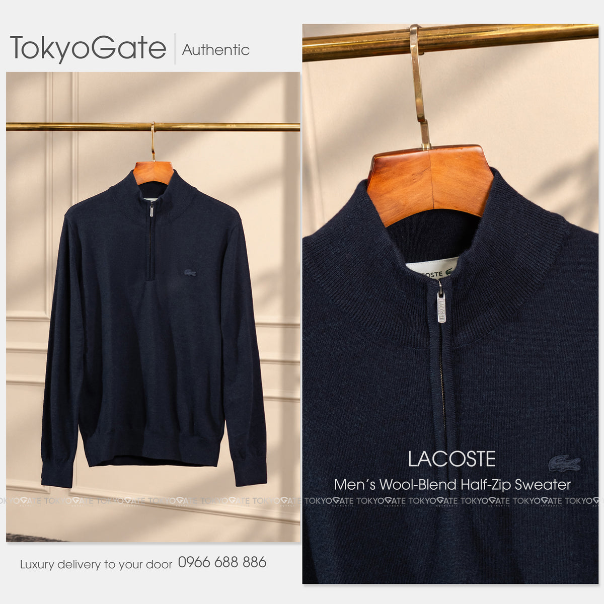 Áo len Lacoste AH305E HDE Half-Zip Pullover Dark Navy Regular Fit