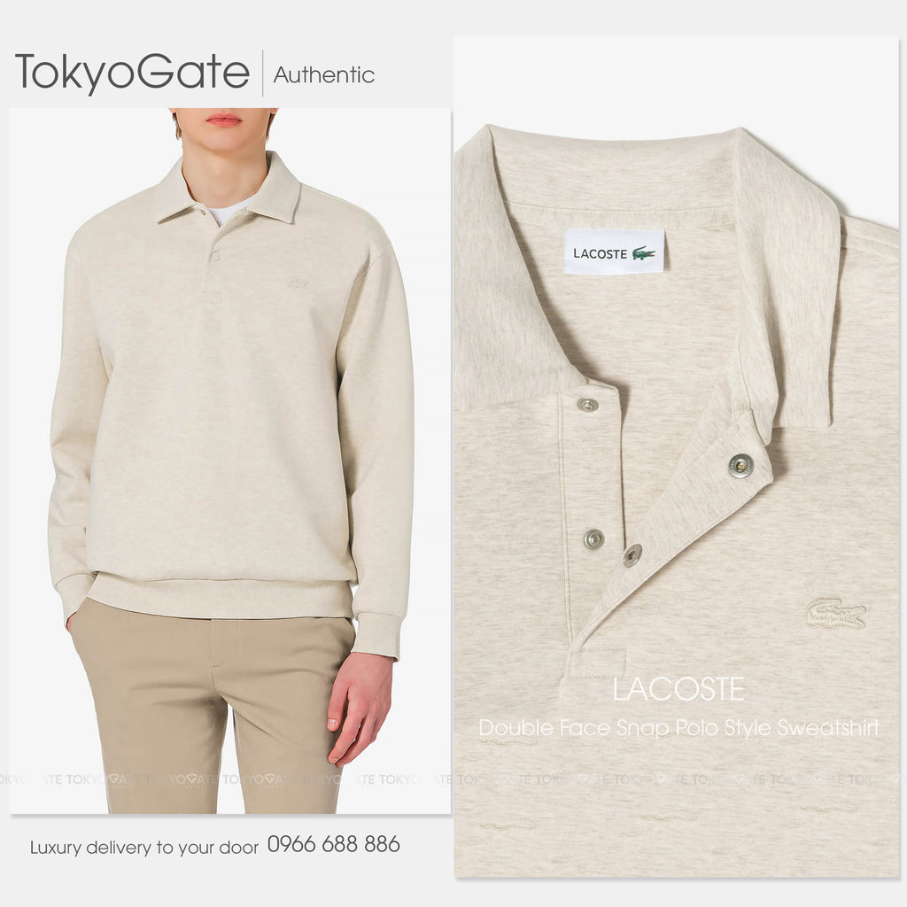 Áo nỉ polo Lacoste SH423E 56G 02S Double-Face Snap Collar Beige Regular Fit