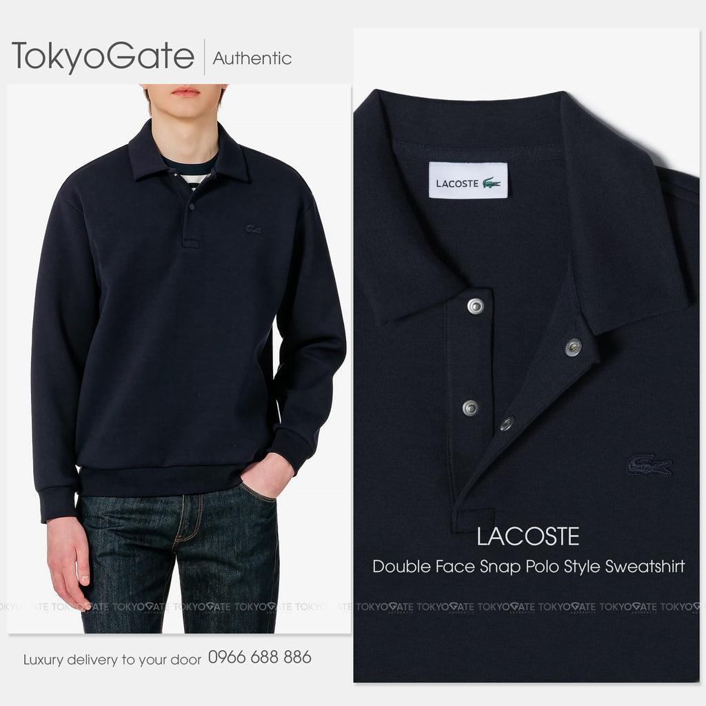 Áo nỉ polo Lacoste SH423E 56G 166 Double-Face Snap Collar Dark Navy Regular Fit