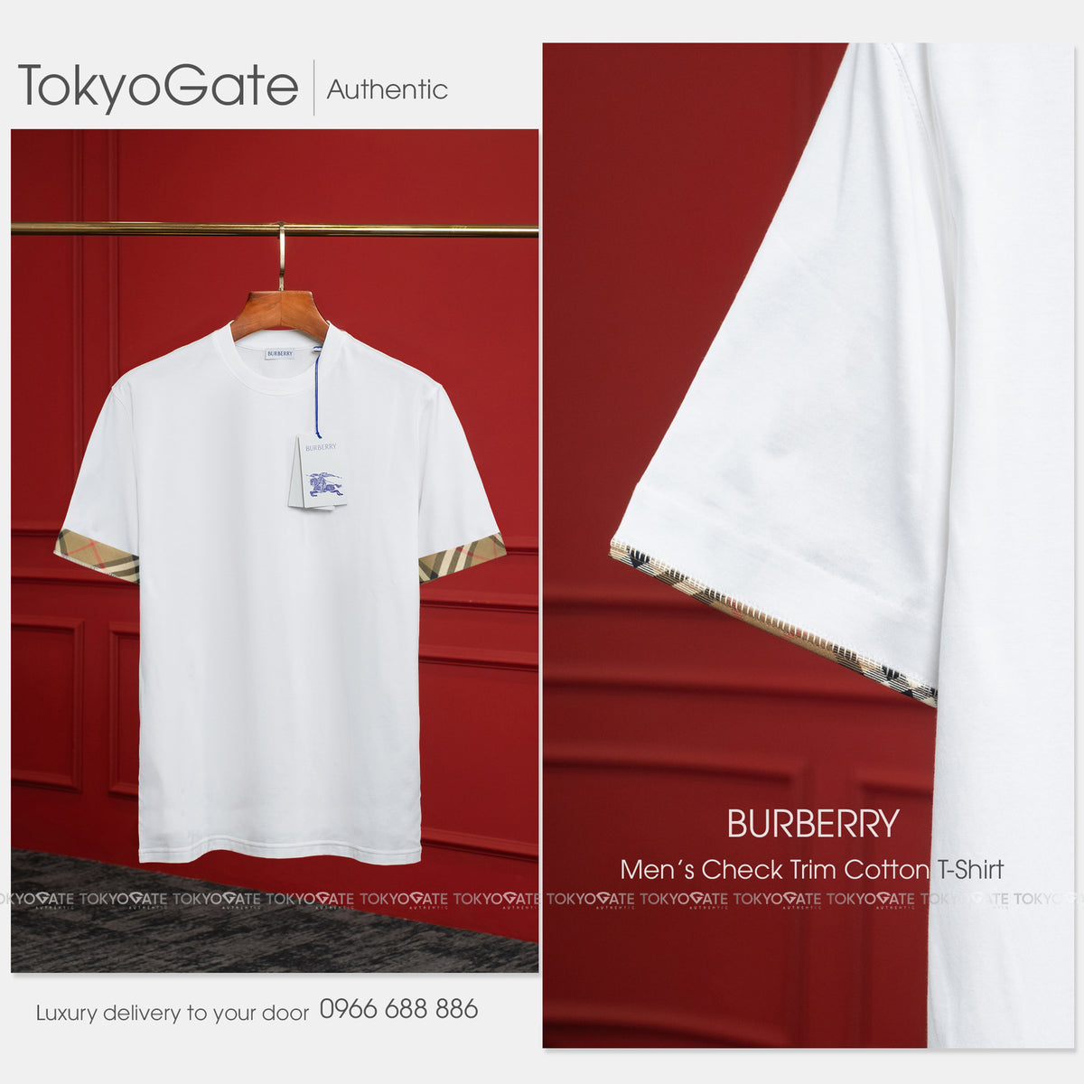 Áo phông Burberry 8104281 Ellison Check Tri White Regular Fit