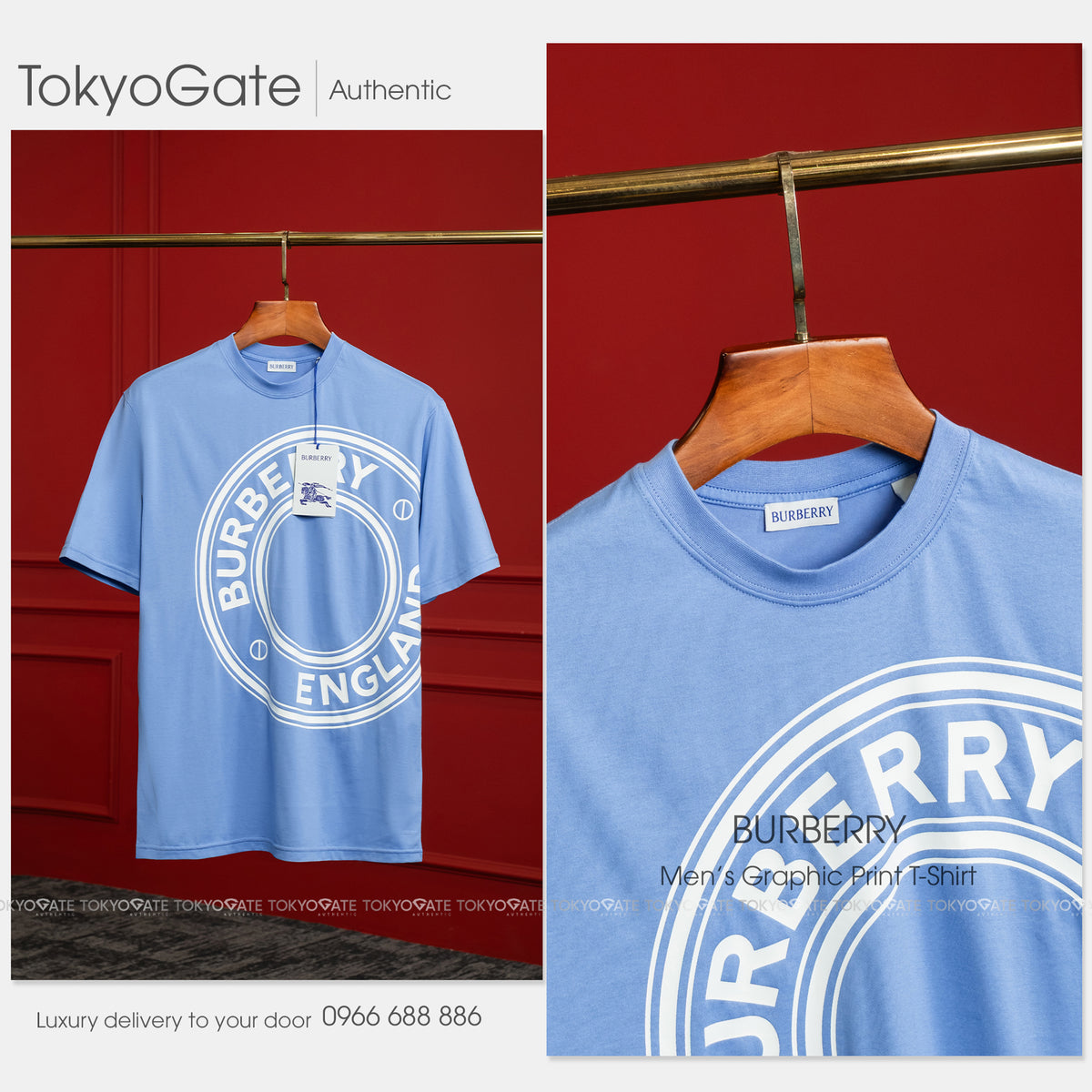 Áo phông Burberry 8120950 Ellison Periwinkle Blue Regular Fit