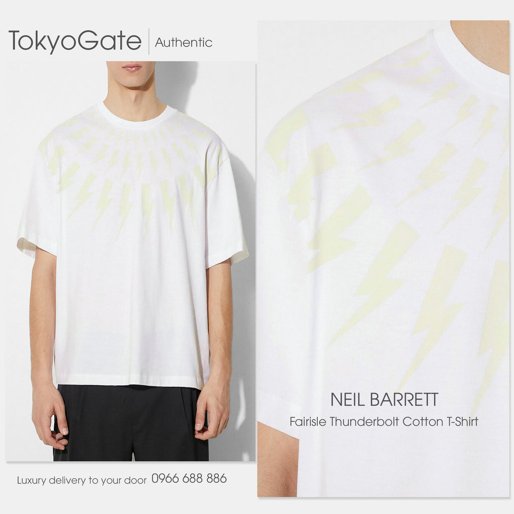 Áo phông Neil Barrett Fair-Isle Thunderbolt T-Shirt White/Chalk Relaxed Fit