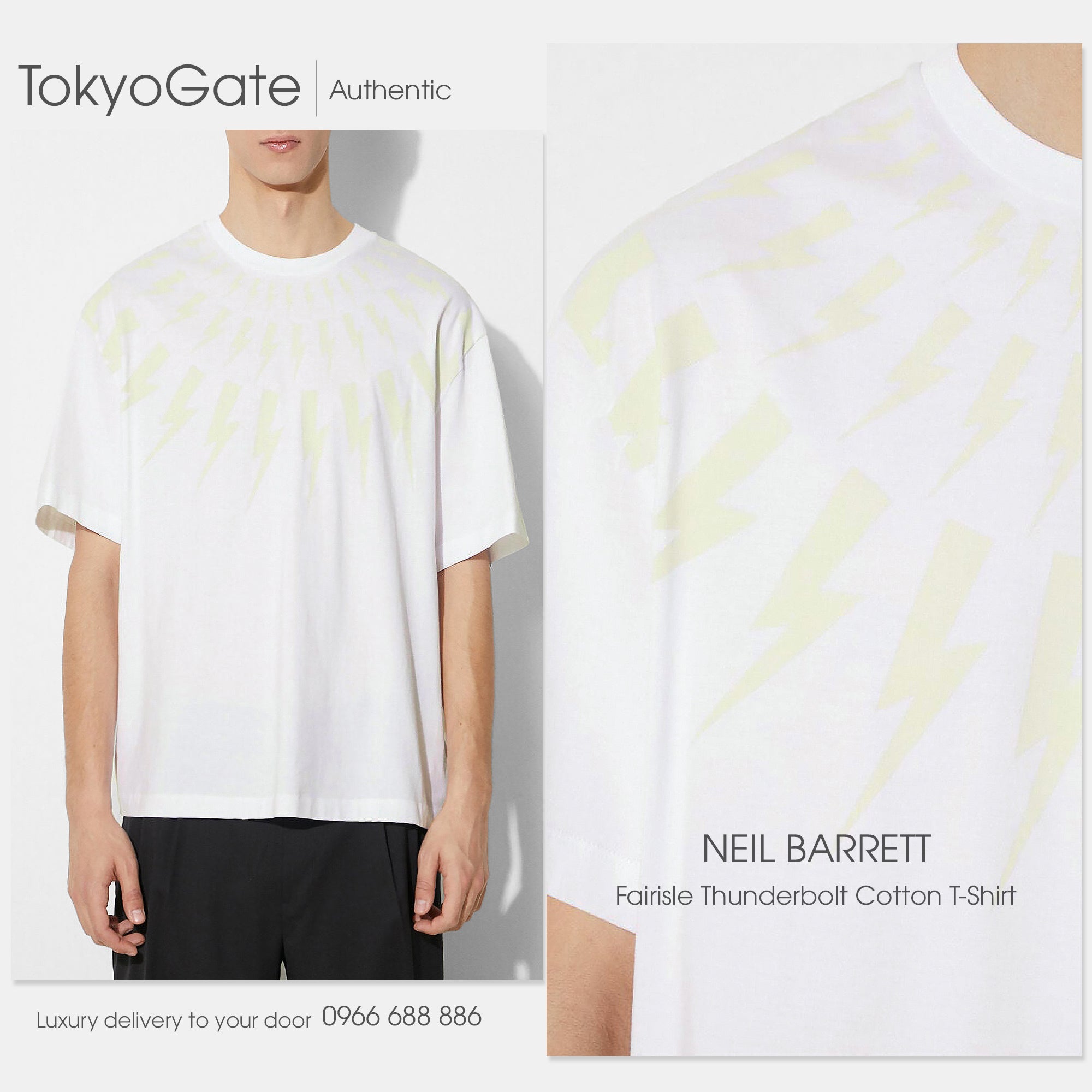 Áo phông Neil Barrett Fair-Isle Thunderbolt T-Shirt White/Chalk Relaxed Fit