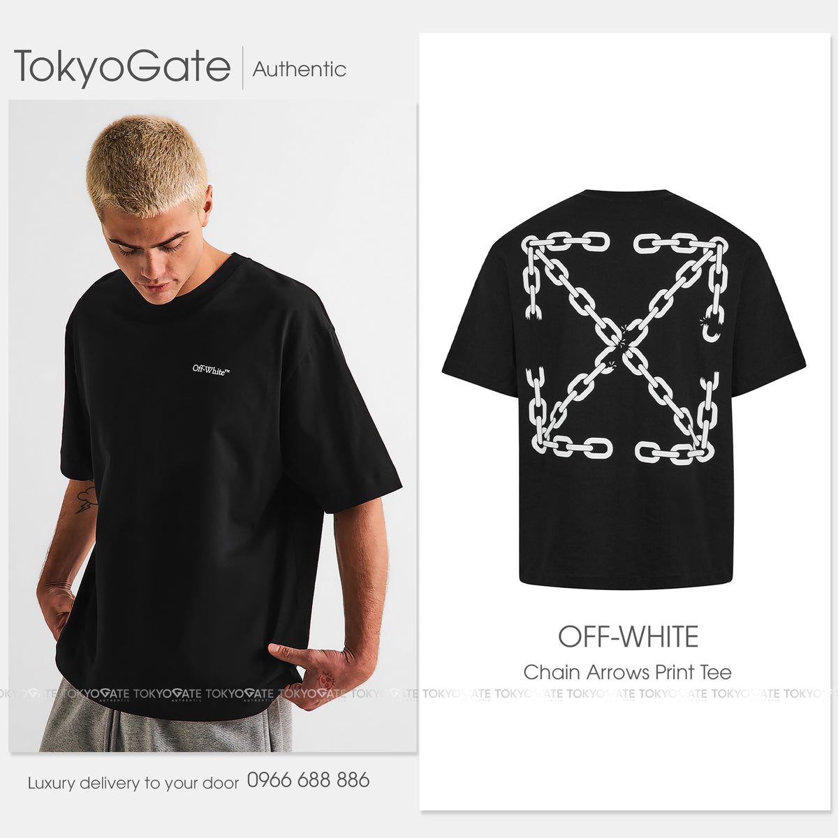 Áo phông Off-White 44MAA120FJ001 Chain Arrow Skate S/S Tee Black Oversize