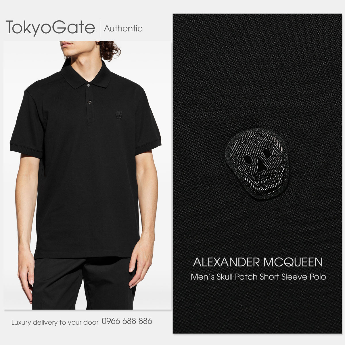 Áo polo Alexander McQueen 622106 QQX33 1000 Black Regular Fit