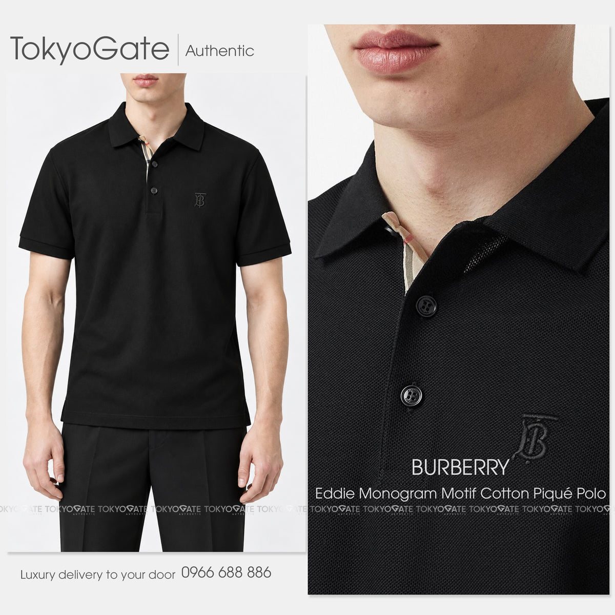 Áo polo Burberry 8014003 Eddie TB Black Slim Fit