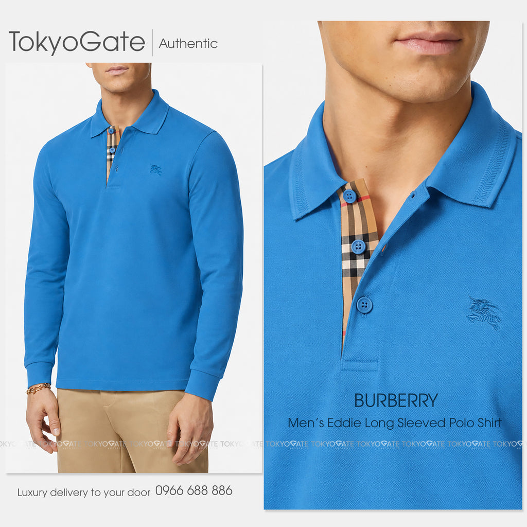 Áo polo Burberry 8075487 Eddie EKD Vivid Cobalt Slim Fit