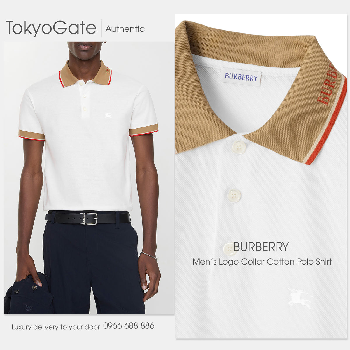 Áo polo Burberry 8110096 Stan White Slim Fit
