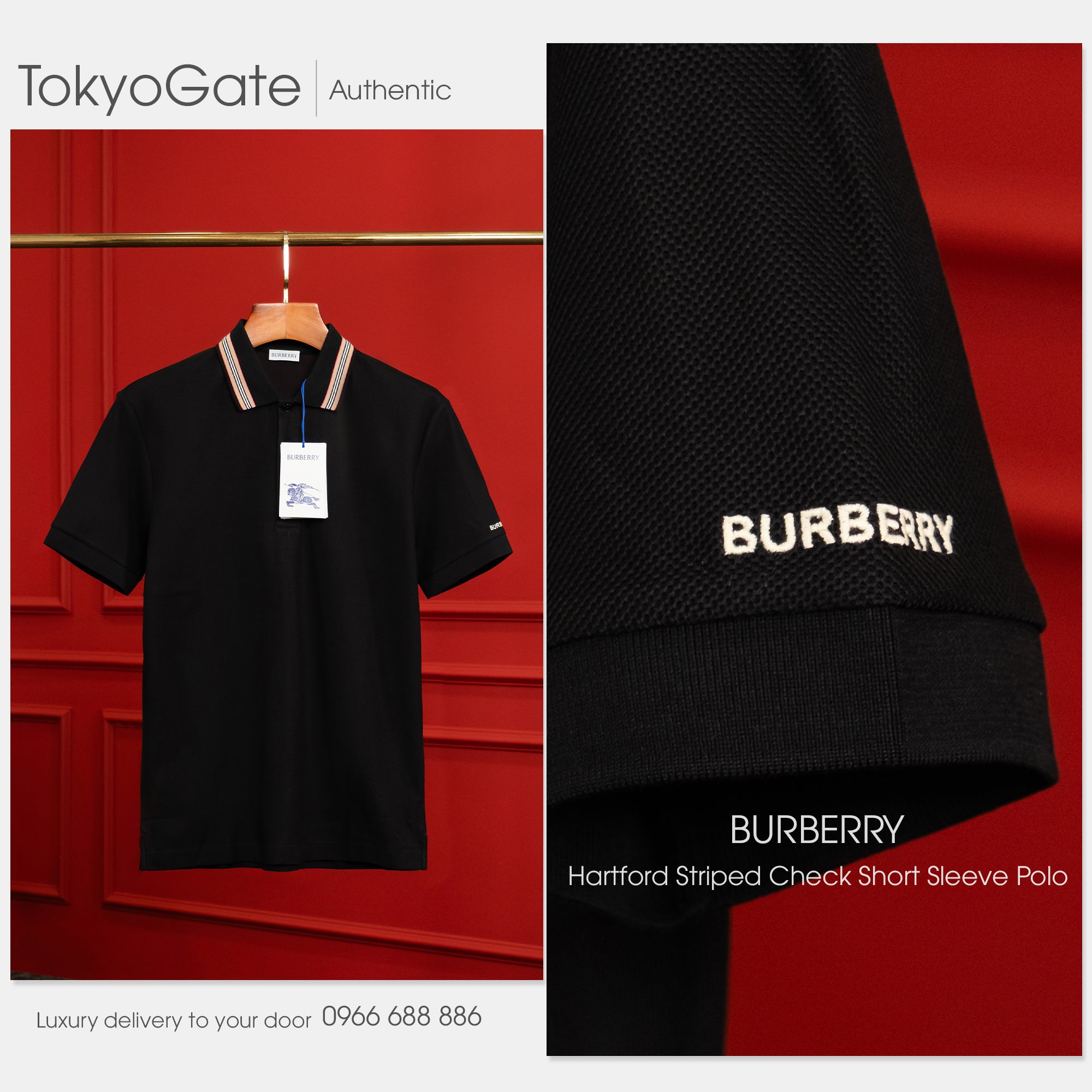 Áo polo Burberry 8111811 Hartford ICS Black Slim Fit