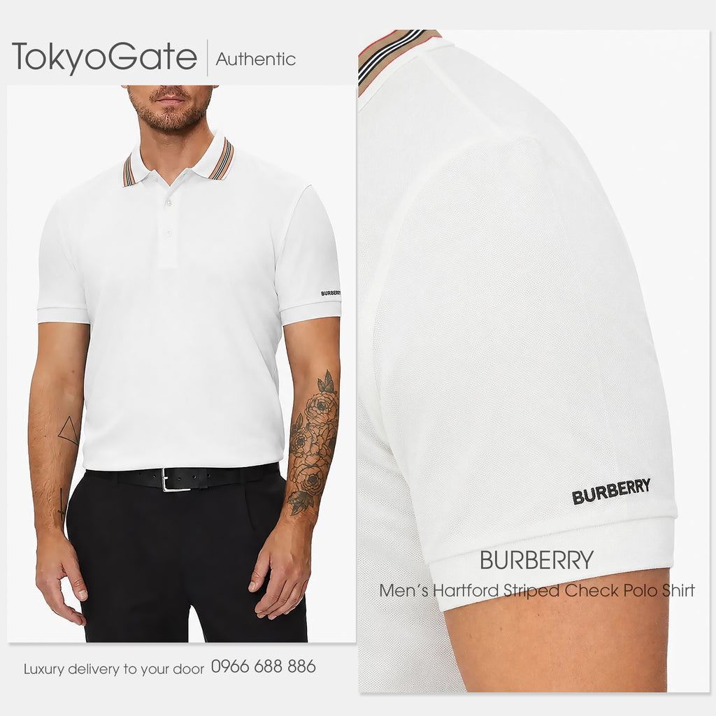 Áo polo Burberry 8111813 Hartford ICS White Slim Fit