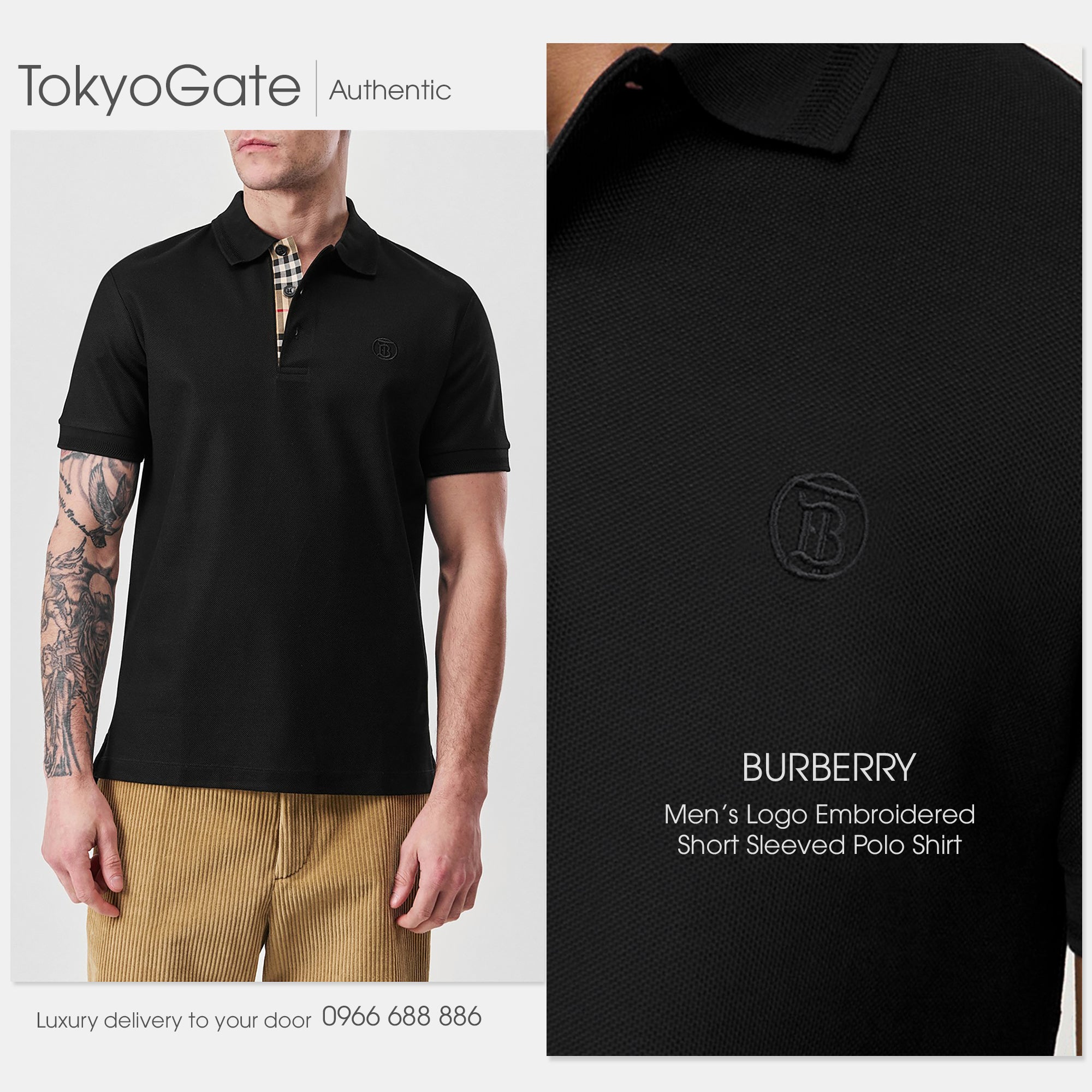 Áo polo Burberry 8055228 SS New Eddie TB Black Slim Fit