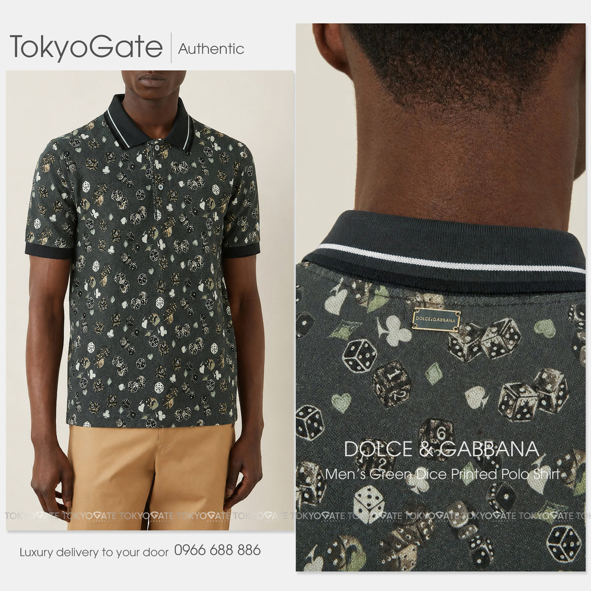 Áo polo D&G G8CZ4T G7ZHR Floral Print Green Slim Fit