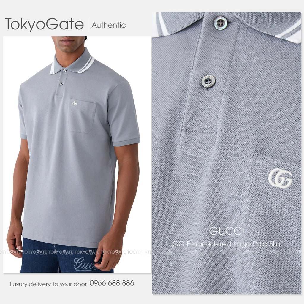 Áo polo Gucci 795174 XJG16 4923 Cotton Piquet Light Blue Regular Fit