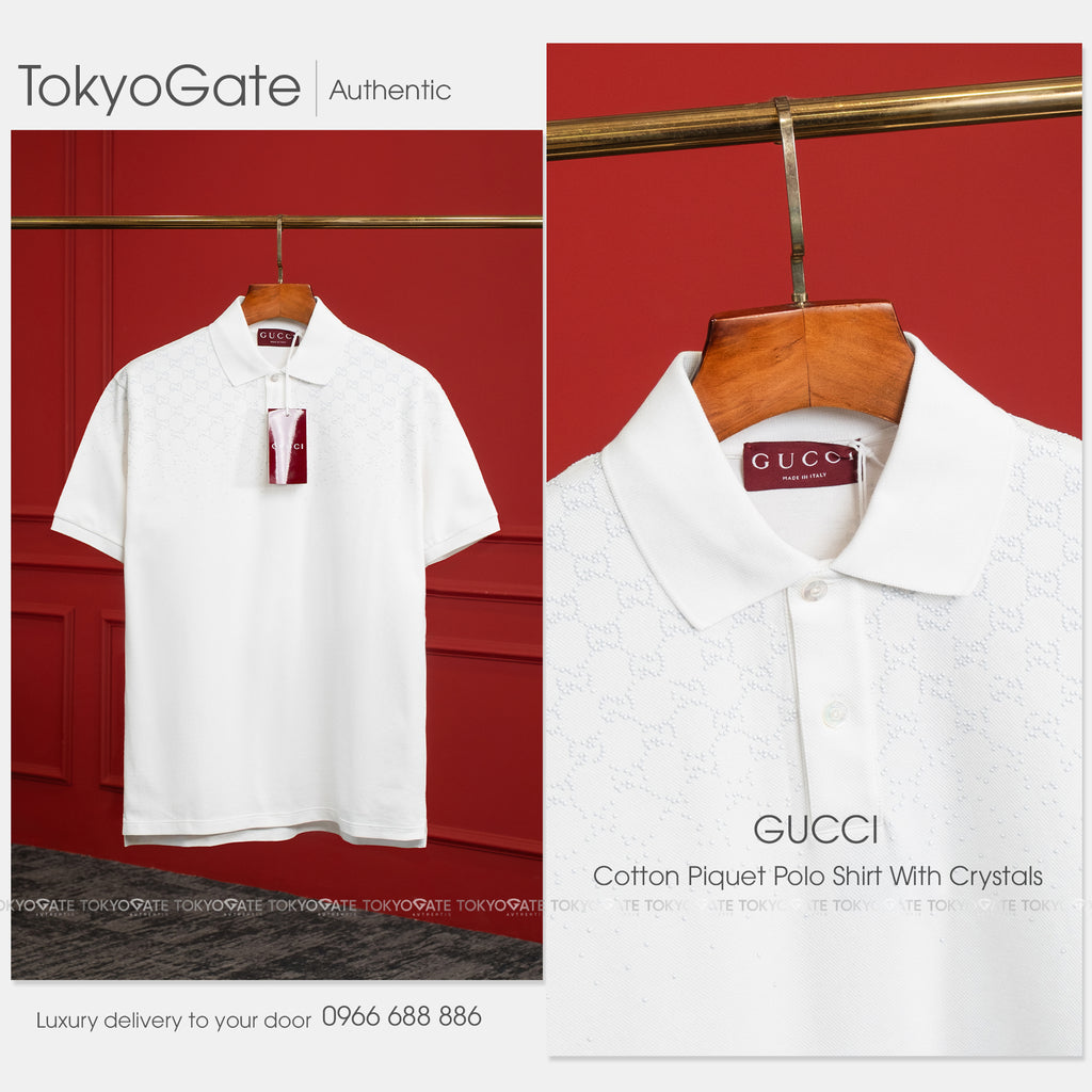 Áo polo Gucci 815514 XJHEB 9000 Cotton Piquet With Crystals White Regular Fit