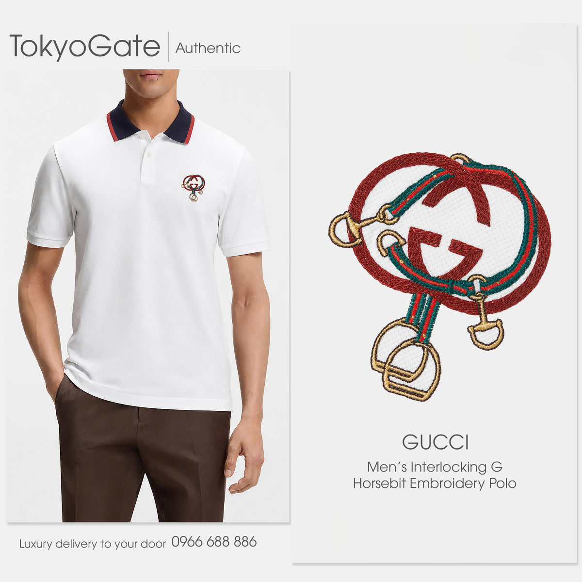 Áo polo Gucci 854826 XJHOS 9051 Cotton Piquet White Regular Fit