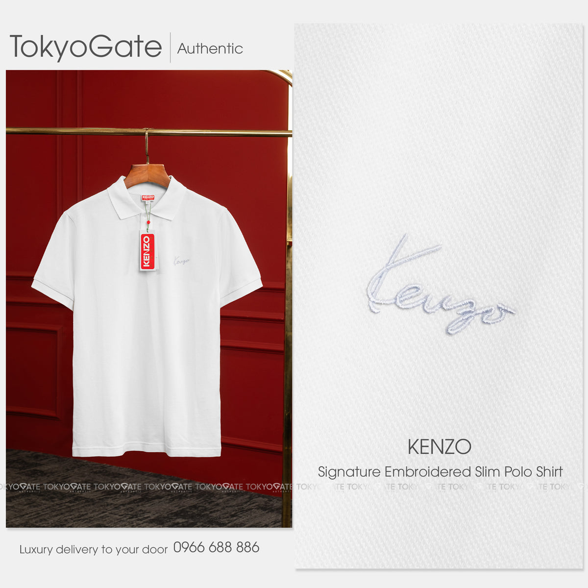 Áo polo Kenzo FG65PO1554PU Signature Embroidered Cotton Regular Fit