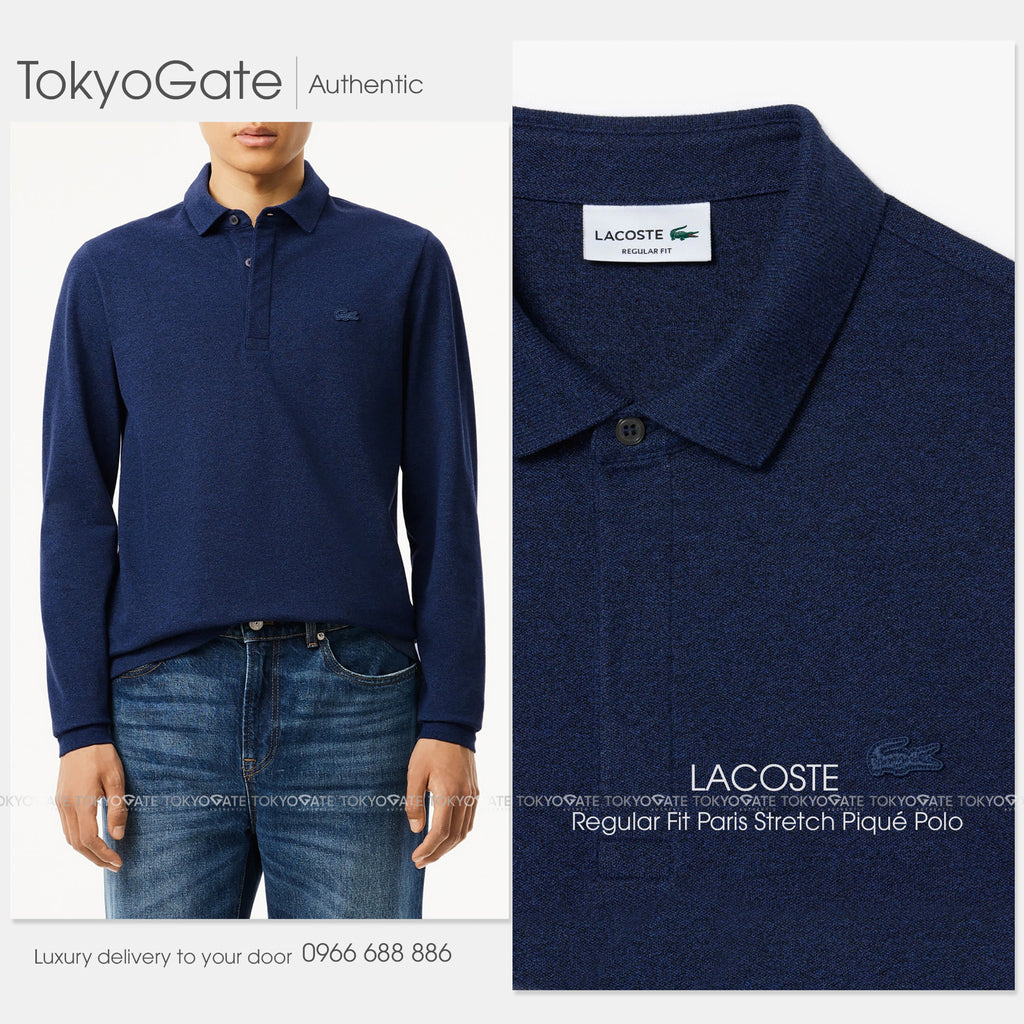 Áo polo Lacoste LS PH2481 3GF Paris Stretch Piqué Blue Chine Regular Fit