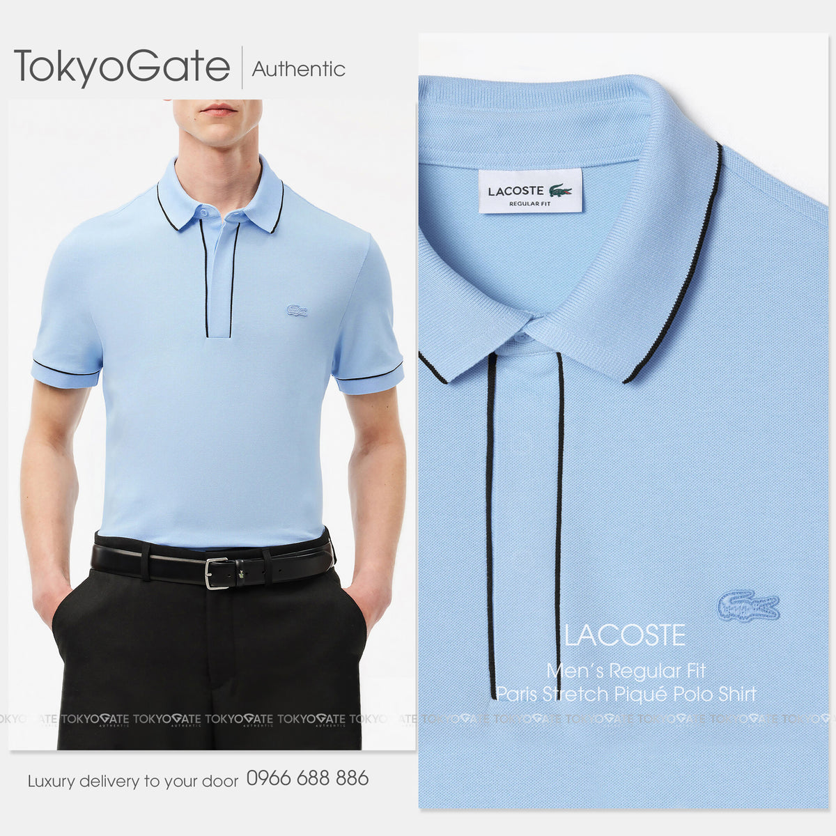 Áo polo Lacoste PH0796 54N HBP Light Blue Regular Fit