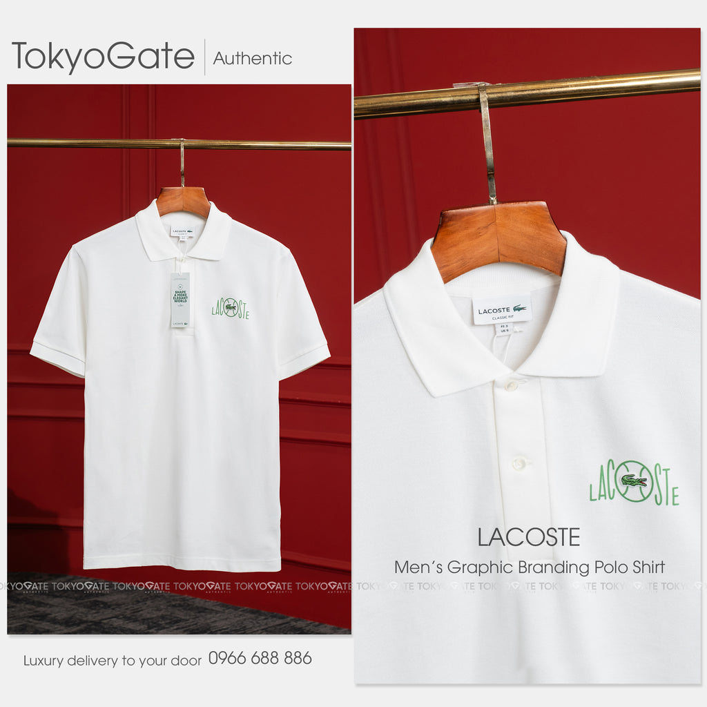Áo polo Lacoste PH2080 70V Graphic Branding Petit Piqué White Classic Fit