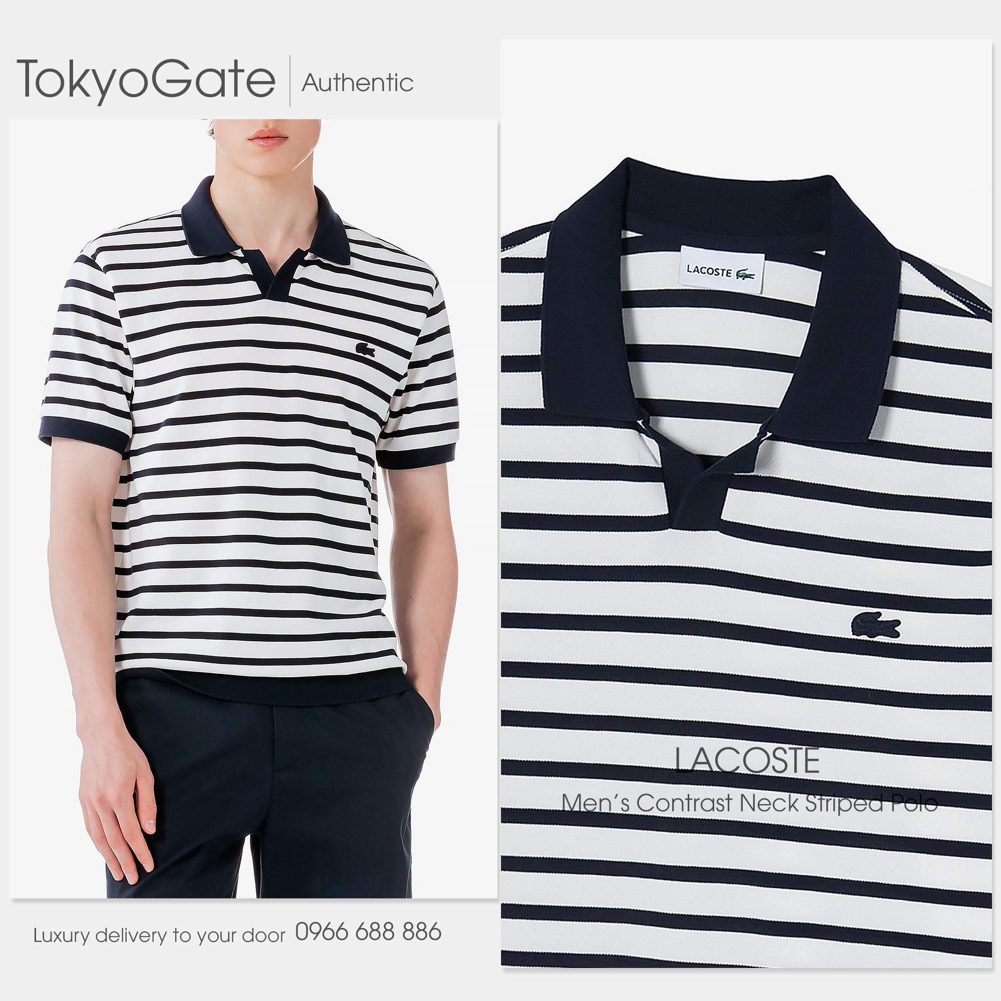 Áo polo Lacoste PH486E 166 Contrast Neck Stripe Regular Fit
