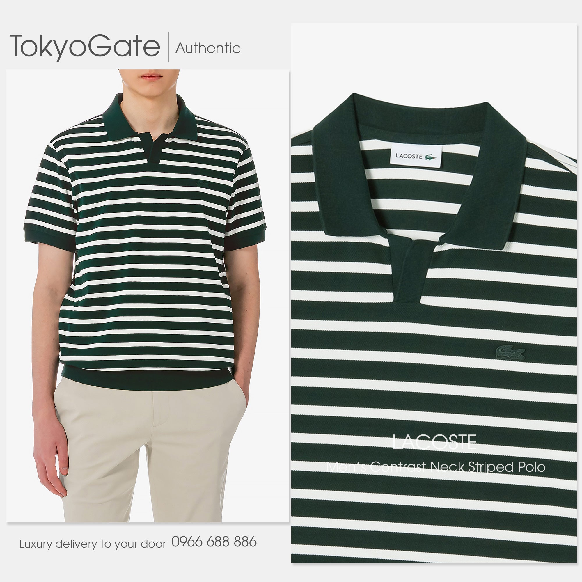 Áo polo Lacoste PH486E AFK Contrast Neck Stripe Regular Fit