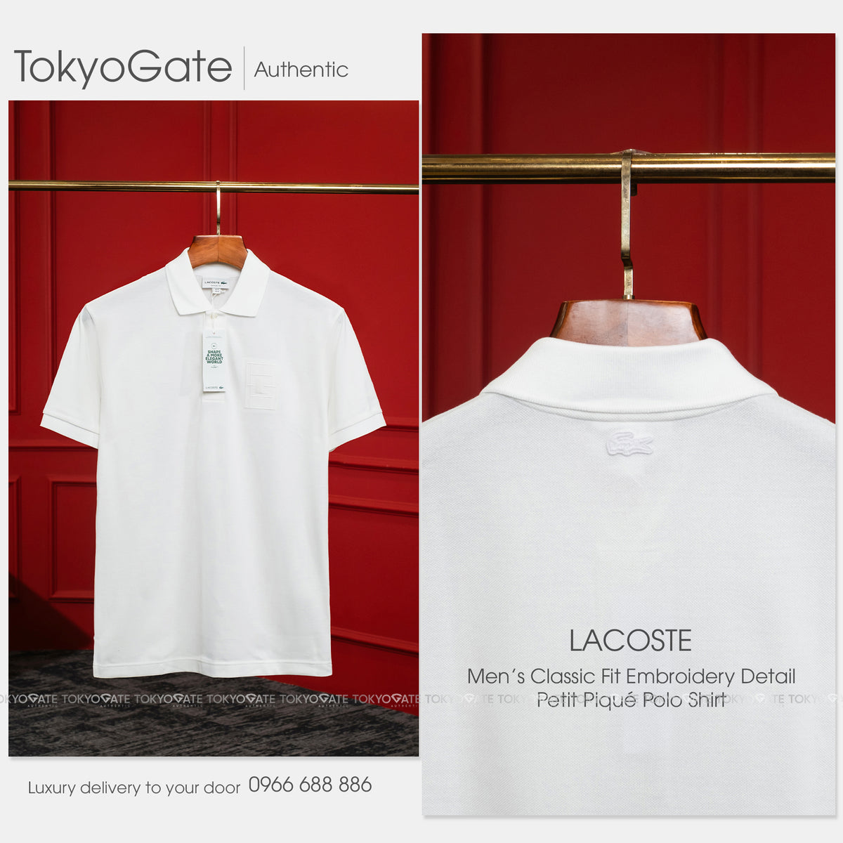 Áo polo Lacoste SS PH1751 001 Petit Piqué Tennis Court White Classic Fit
