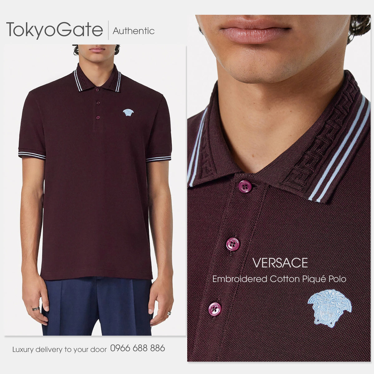Áo polo Versace 1013910 1A09860 Burgundy Regular Fit