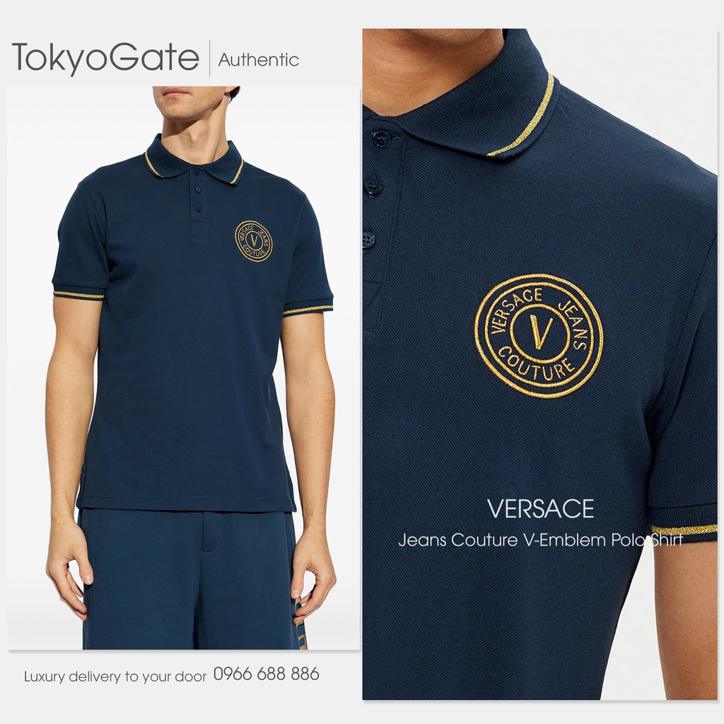 Áo polo Versace Jeans Couture 78GAGT00 78UP621 G83 Blue Gold Slim Fit
