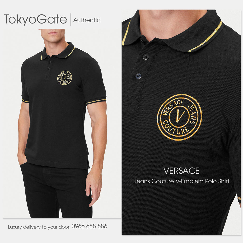 Áo polo Versace Jeans Couture 78GAGT00 78UP621 G89 Black Gold Slim Fit
