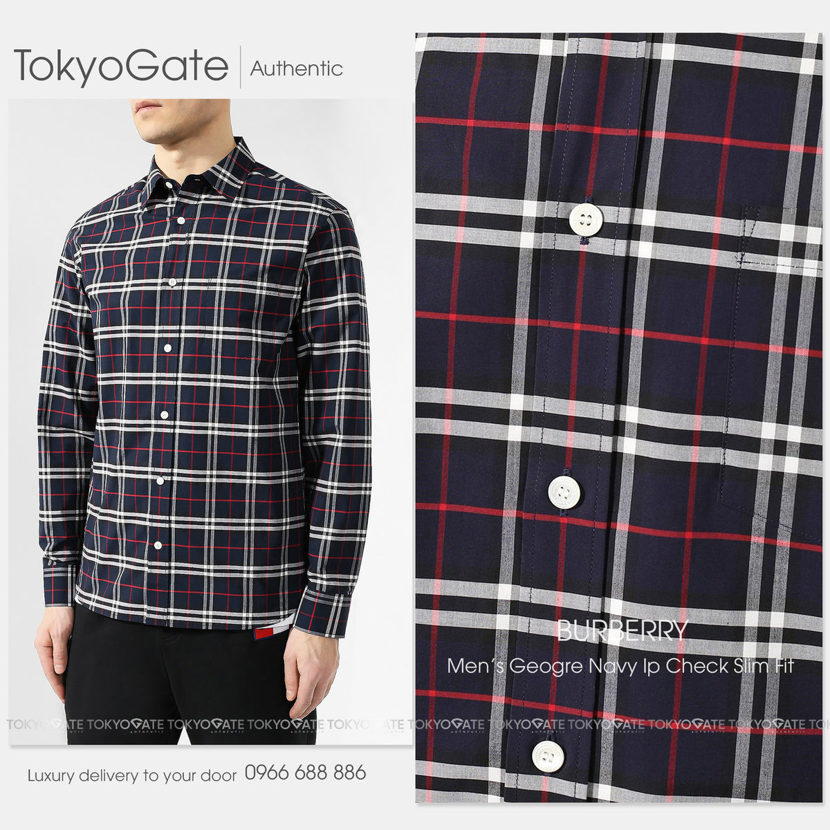 Áo sơ mi Burberry 8004835 George Navy Slim Fit