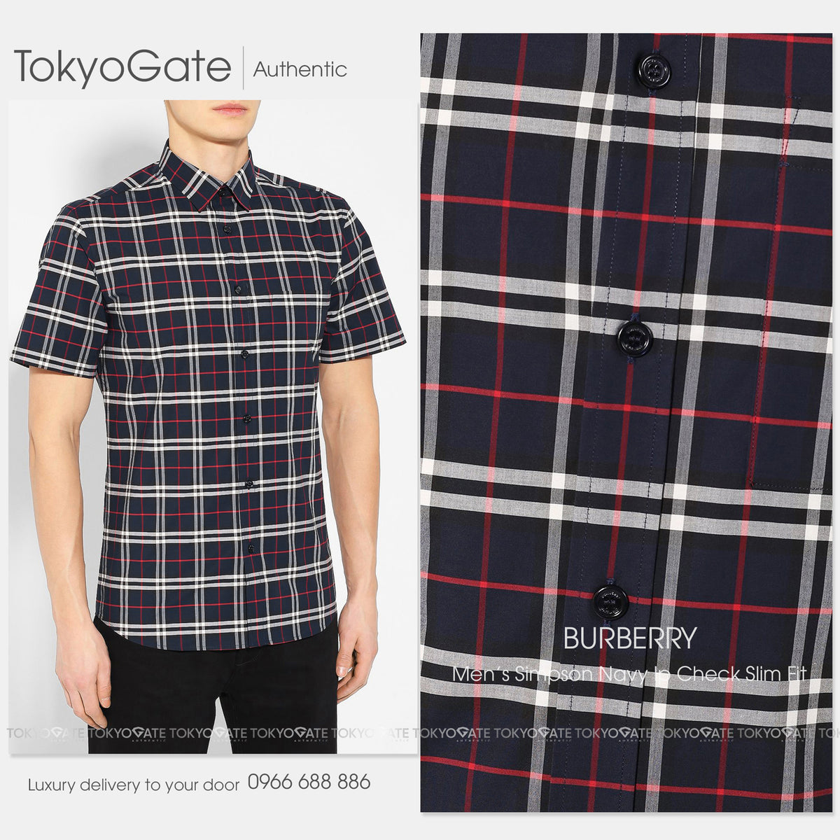 Áo sơ mi Burberry 8020964 Simpson Navy Ip Check Slim Fit