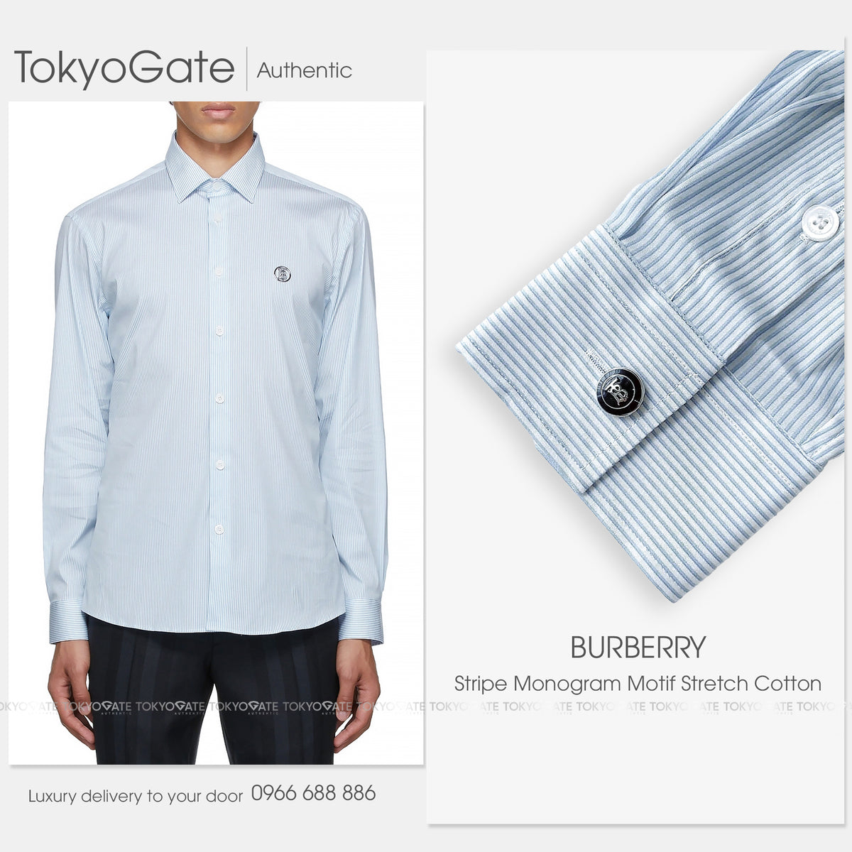 Áo sơ mi Burberry 8042773 Sandham Pale Blue Slim Fit