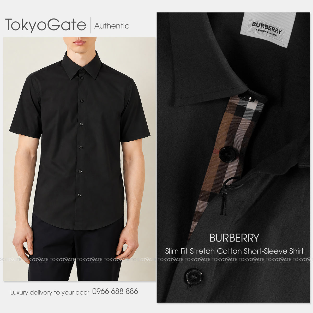 Áo sơ mi Burberry 8084280 Shefford Black Slim Fit