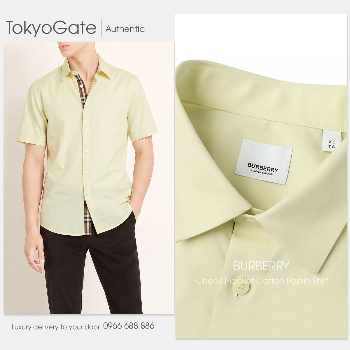 Áo sơ mi Burberry 8104379 Shefford Frosted Lemon Slim Fit