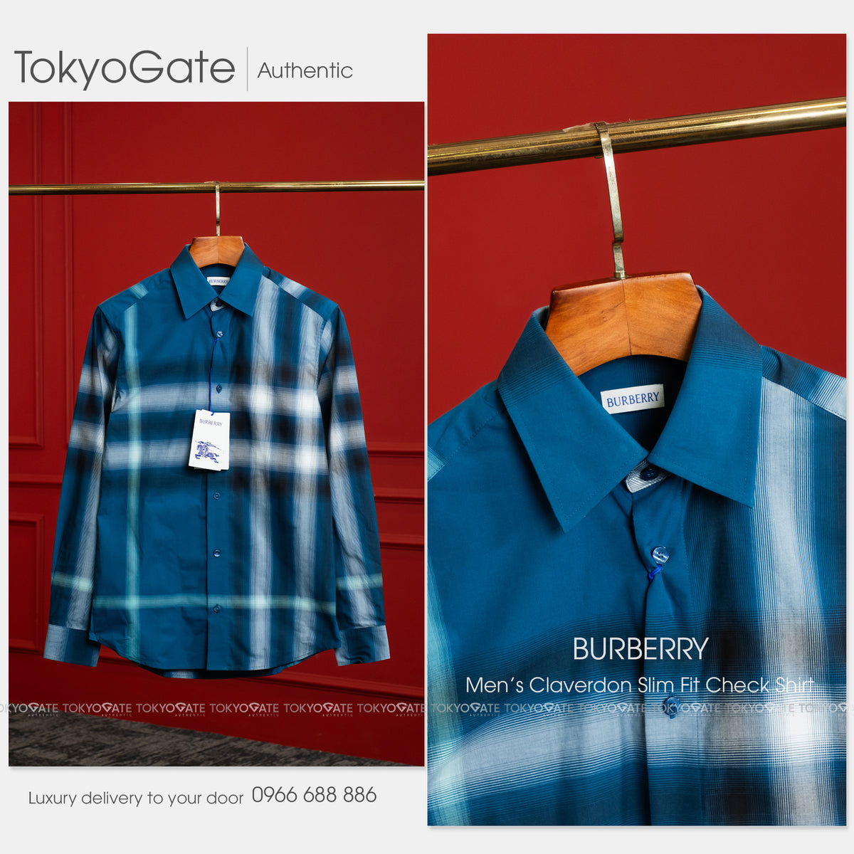 Áo sơ mi Burberry Claverdon 8121572 Pacific Blue Slim Fit