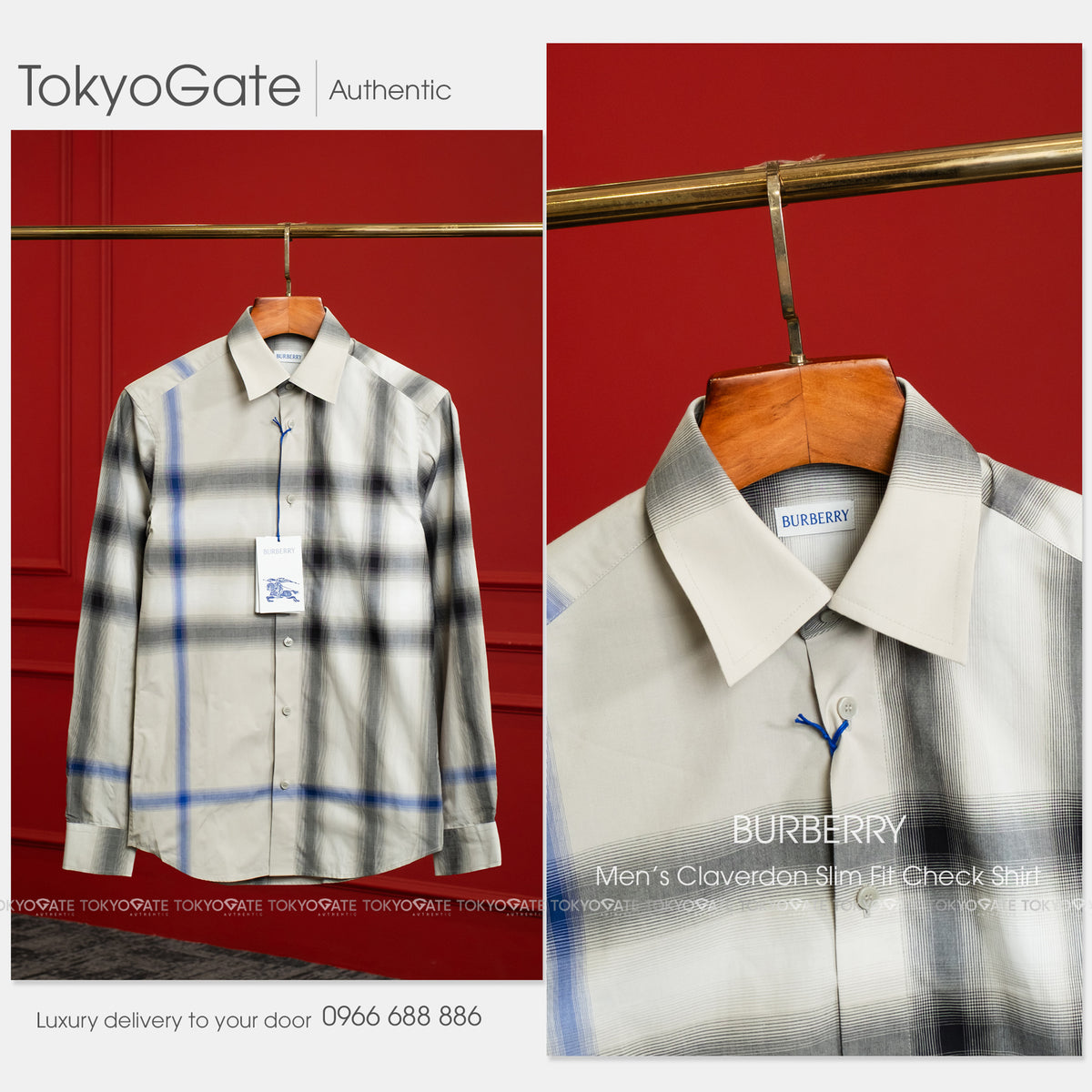 Áo sơ mi Burberry Claverdon 8121573 Lichen Slim Fit