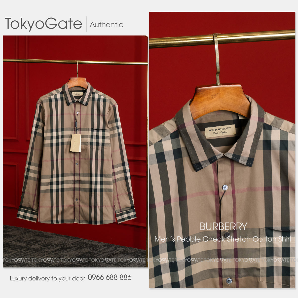 Áo sơ mi Burberry LS Nelson 3983543 Pebble Slim Fit