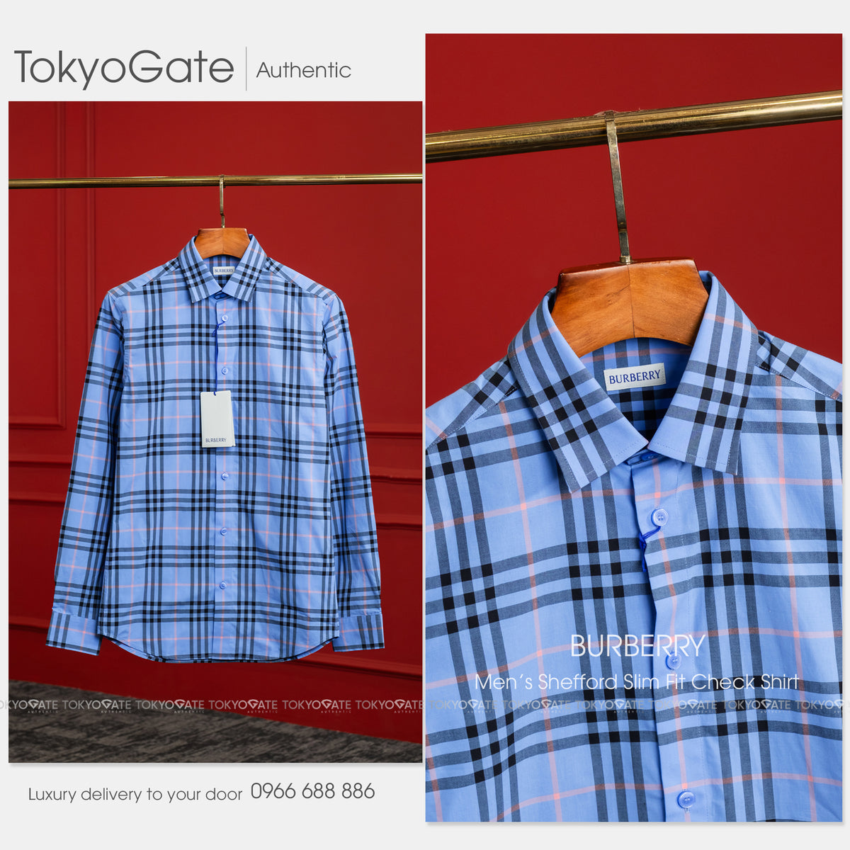 Áo sơ mi Burberry Shefford 8121576 Dusty Azure Slim Fit
