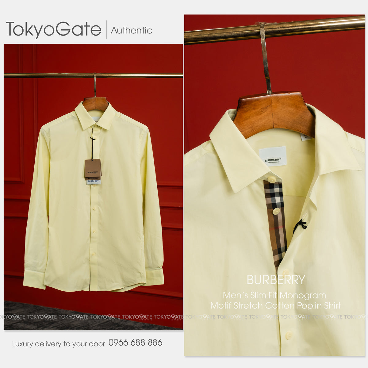 Áo sơ mi Burberry 8104368 Shefford Frosted Lemon Slim Fit