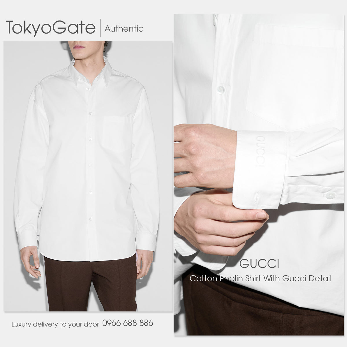 Áo sơ mi Gucci 787538 ZAQQS 9000 Heavy Cotton Popeline White Regular Fit