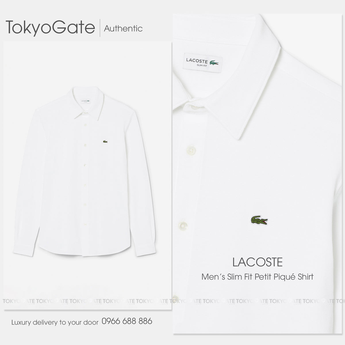 Áo sơ mi Lacoste CH2685 001 Petit Piqué White Slim Fit