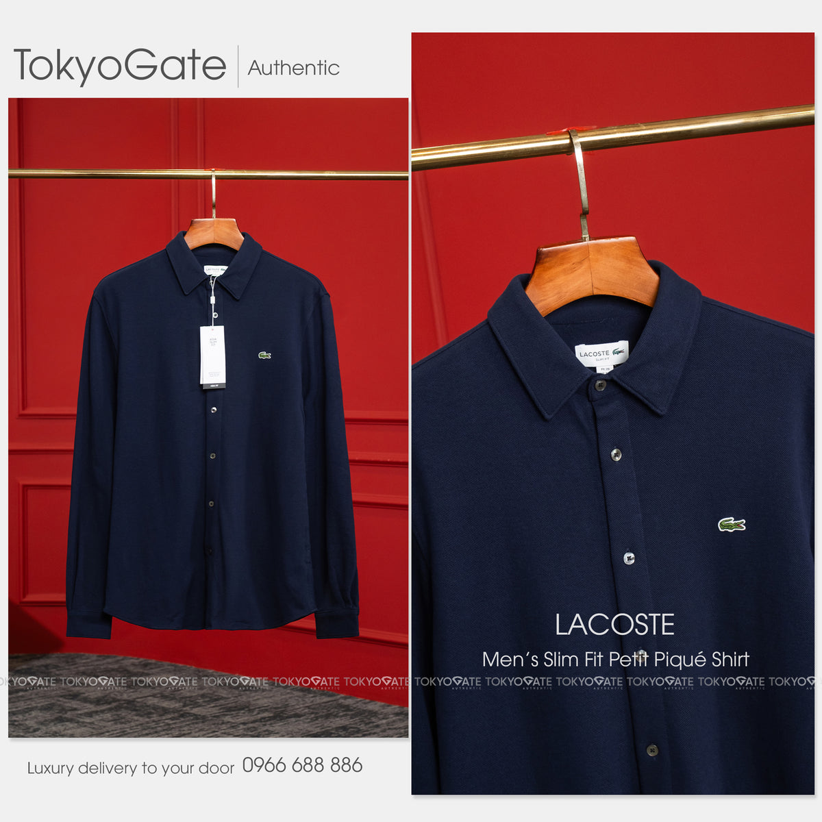 Áo sơ mi Lacoste CH2685 166 Petit Piqué Navy Slim Fit
